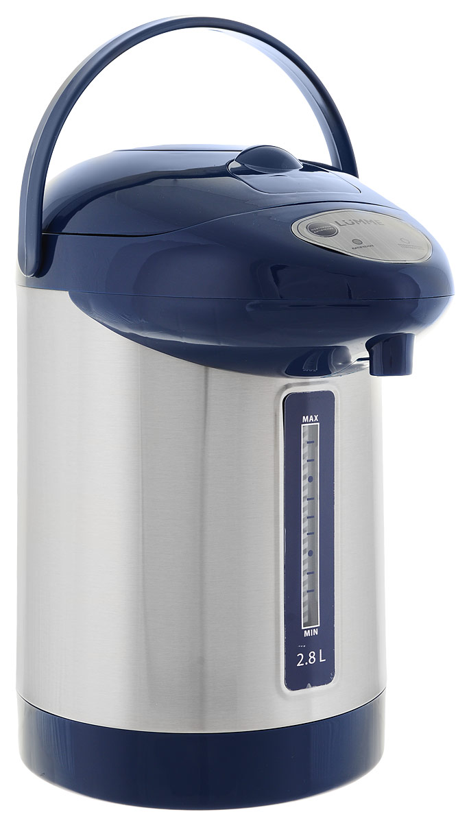 Lumme LU-297, Blue термопотLU-297 Lumme LU-297, Blue термопотLU-2972,8-литровый термопот Lumme LU-297 с ручным насосом для безопасной подачи кипятка и функцией повторного кипячения. Два режима работы – автокипячение и поддержание температуры позволяют использовать термопот с наименьшими энергозатратами, при этом теплая вода или кипяток остаются всегда под рукой. Благодаря корпусу из высококачественной пищевой нержавеющей стали и закрытому нагревательному элементу термопот обладает значительной прочностью и экологически чист - нержавеющая сталь не имеет запаха и сохраняет природные натуральные свойства воды. Шкала уровня воды на корпусе позволяет легко определить необходимость наполнения термопота водой, а LED-индикаторы режимов работы – проконтролировать его состояние. Термопот оснащен такими функциями безопасности как автоматическое отключение при закипании и отключение при недостаточном количестве воды. Плоское дно термопота с закрытым нагревательным элементом очень функционально –...