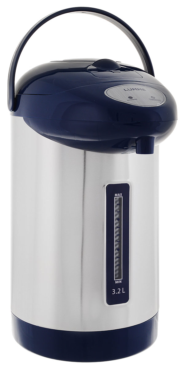 Lumme LU-296, Blue термопотLU-296 Lumme LU-296, Blue термопотLU-2963,2-литровый термопот Lumme LU-296 с ручным насосом для безопасной подачи кипятка. Два режима работы – автокипячение и поддержание температуры позволяют использовать термопот с наименьшими энергозатратами, при этом теплая вода или кипяток остаются всегда под рукой. Благодаря корпусу из высококачественной пищевой нержавеющей стали и закрытому нагревательному элементу термопот обладает значительной прочностью и экологически чист - нержавеющая сталь не имеет запаха и сохраняет природные натуральные свойства воды. Шкала уровня воды на корпусе позволяет легко определить необходимость наполнения термопота водой, а LED-индикаторы режимов работы – проконтролировать его состояние. Термопот оснащен такими функциями безопасности как автоматическое отключение при закипании и отключение при недостаточном количестве воды. Плоское дно термопота с закрытым нагревательным элементом очень функционально – легко моется, противостоит накипи,...