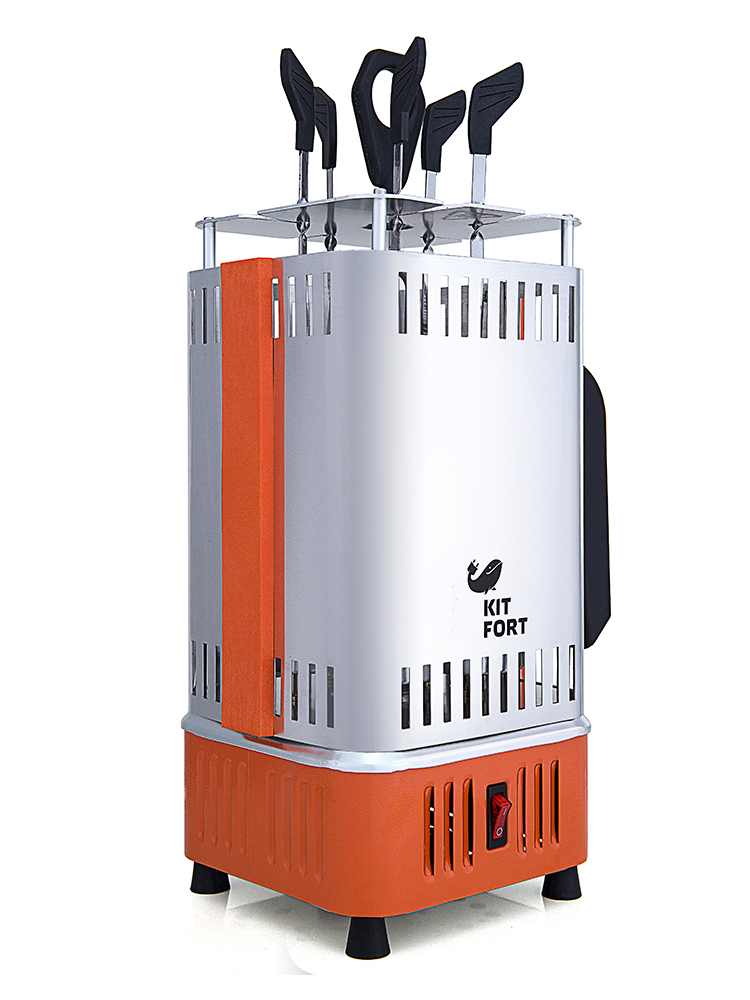 Kitfort KT-1403 электрошашлычницаKT-1403 Kitfort KT-1403 электрошашлычницаKT-1403Простая и удобная в использовании электрошашлычница KITFORT KT-1403 работает от обычной розетки и позволяет приготовить шашлык, не выходя из собственного дома. Все, что требуется, это замариновать мясо, нанизать его на шампуры и установить их возле нагревательного элемента. Шашлык будет готов через 15-20 минут. Инфракрасный нагревательный элемент обеспечивает такой же нагрев, какой дают угли в обычном мангале, а шампуры автоматически вращаются, равномерно обжаривая мясо. Поэтому вкус шашлыка в электрической шашлычнице получается даже лучше, чем при традиционном приготовлении, причем без сажи, дыма и копоти. Пять шампуров позволяют приготовить за один раз до 1,5 кг шашлыка. Благодаря вертикальной конструкции, электрошашлычница KITFORT KT-1403 очень компактна и не занимает много места. Под каждым шампуром расположена специальная тарелочка, куда стекает жир. После приготовления эти тарелочки можно легко снять и вымыть. Кожух прибора раздвижной, поэтому его легко снимать и устанавливать,...