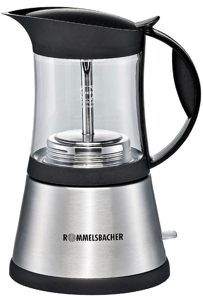 Rommelsbacher EKO 376/G, Silver кофеварка эспрессоEKO 376/G Rommelsbacher EKO 376/G, Silver кофеварка эспрессоEKO 376/GКофеварка гейзерная Rommelsbacher EKO 376/G для приготовления 3 или 6 чашек традиционного итальянского эспрессо. Корпус из нержавеющей стали, кувшин для кофе из термостойкого стекла Schott Duran (Германия). Резервуар для воды объемом 0.3 литра со шкалой заполнения.