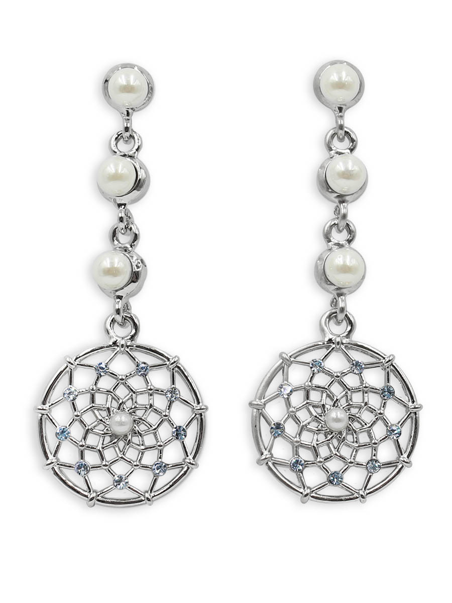 Серьги Taya, цвет: серебристый. T-B-12349T-B-12349-EARR-SILVER Серьги Taya, цвет: серебристый. T-B-12349T-B-12349-EARR-SILVERСерьги-гвоздики с заглушкой металл-пластик изготовлены из бижутерного сплава. На тоненькой цепочке из мелких жемчужин и серебряных колец крепится подвеска-монетка с решеткой, в которую вплетены стразы.