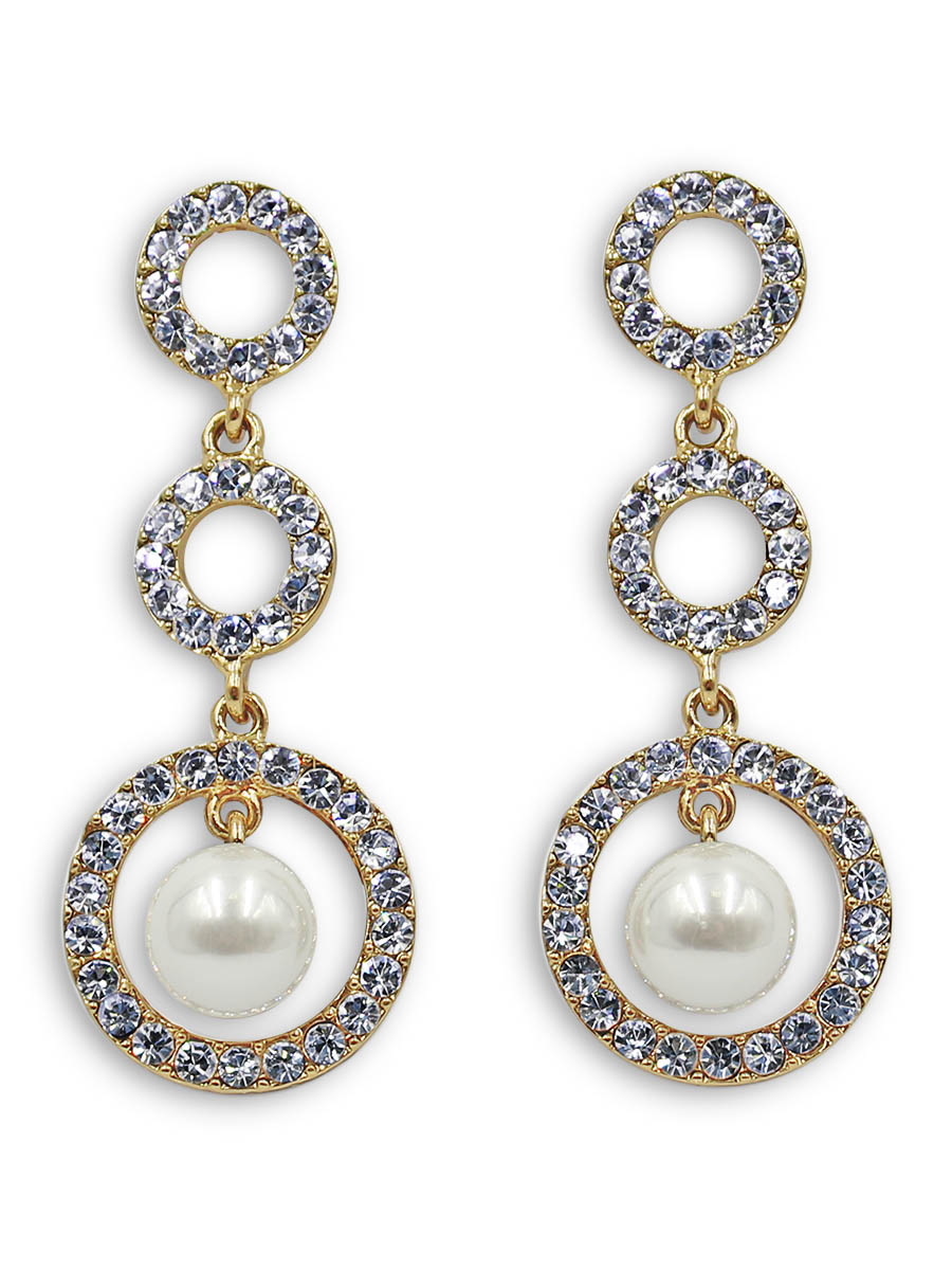 Серьги Taya, цвет: золотистый. T-B-12352T-B-12352-EARR-GOLD Серьги Taya, цвет: золотистый. T-B-12352T-B-12352-EARR-GOLDСерьги-гвоздики с заглушкой металл-пластик изготовлены из бижутерного сплава. Два верхних круга имеют одинаковый диаметр, а нижний более крупный и оформлен подвижной жемчужиной внутри. Нарядные серьги дополнены крупными стразами.