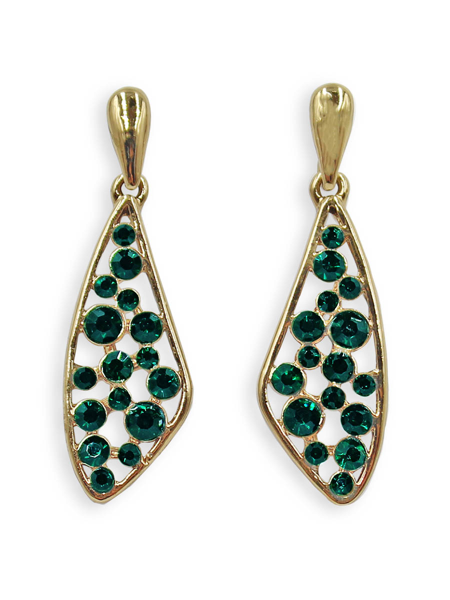 Серьги Taya, цвет: золотистый, зеленый. T-B-12382T-B-12382-EARR-GL.GREEN Серьги Taya, цвет: золотистый, зеленый. T-B-12382T-B-12382-EARR-GL.GREENСерьги-гвоздики с заглушкой металл-пластик изготовлены из бижутерного сплава. Нестандартной формы капля усыпана разного размера изумрудными кристаллами.