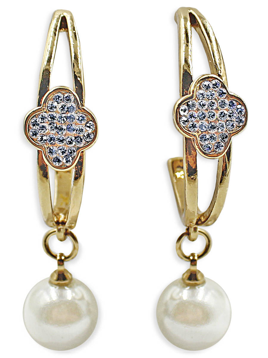 Серьги Taya, цвет: золотистый. T-B-12398T-B-12398-EARR-GOLD Серьги Taya, цвет: золотистый. T-B-12398T-B-12398-EARR-GOLDСерьги-гвоздики с заглушкой металл-пластик изготовлены из бижутерного сплава. Выполнены в виде дуги, которая заходит за нижнюю часть уха. Такая форма удобна, так как задняя часть не мешает и серьги не будут переворачиваться. Украшением служит цветок-четырехлистник и красивая жемчужина.