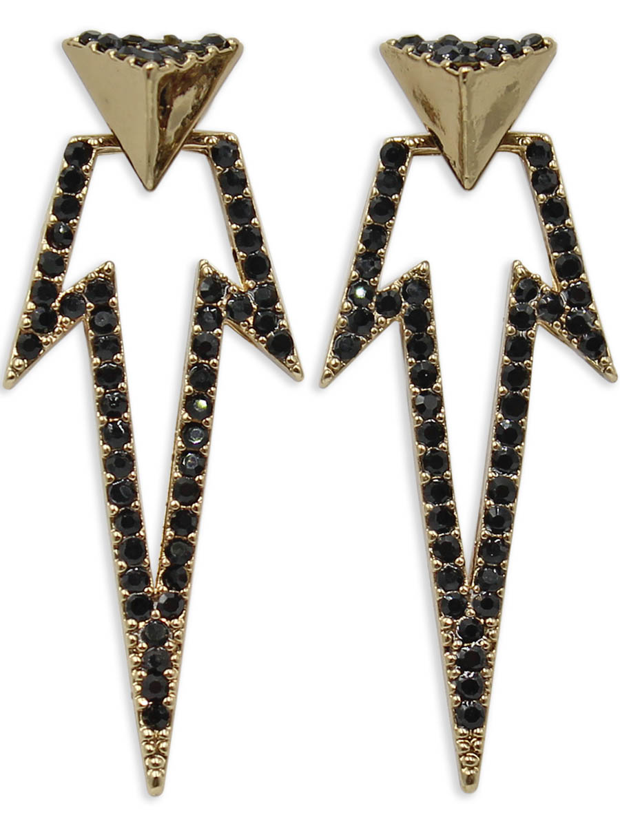 Серьги Taya, цвет: черный, золотистый. T-B-12399T-B-12399-EARR-BK.GOLD Серьги Taya, цвет: черный, золотистый. T-B-12399T-B-12399-EARR-BK.GOLDСерьги-гвоздики с заглушкой металл-пластик изготовлены из бижутерного сплава. Сделаны из двух частей: пирамиды, которую можно носить самостоятельно и треугольной подвески в виде молнии, которая одевается на штифт. Серьги оформлены сверкающими стразами.