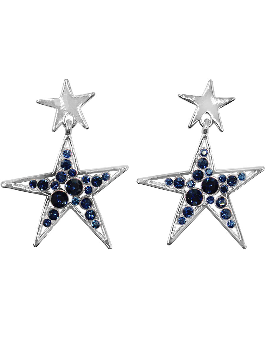 Серьги Taya, цвет: серебристый, темно-синий. T-B-12408T-B-12408-EARR-SL.D.BLUE Серьги Taya, цвет: серебристый, темно-синий. T-B-12408T-B-12408-EARR-SL.D.BLUEСерьги-гвоздики с заглушкой металл-пластик изготовлены из бижутерного сплава. Сережки выполнены в форме звездочки, которая оформлена инкрустацией из страз.