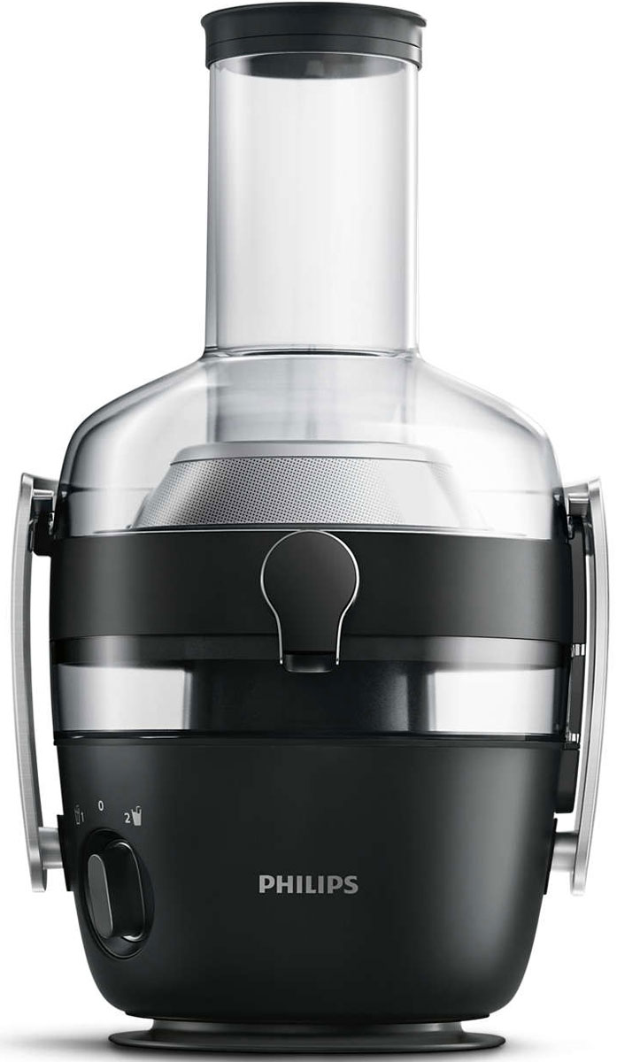 Philips HR1919/70 соковыжималкаHR1919/70 Philips HR1919/70 соковыжималкаHR1919/70Соковыжималка Philips HR1919/70 с большой камерой подачи. Благодаря встроенной системе капля-стоп вы можете приостановить приготовление сока, и при этом рабочее пространство всегда будет чистым и аккуратным. Чтобы включить систему капля-стоп, просто поверните носик. С помощью сита с полировкой оставшийся жмых можно легко удалить обычной губкой. Благодаря технологии FiberBoost вы можете с помощью одной кнопки выбрать любую консистенцию: от освежающего прозрачного до более густого сока, содержащего до 50% больше мякоти. Уникальное сочетание удобных в управлении режимов постоянной скорости и специально сконструированного сита позволяет регулировать объем мякоти, поэтому каждый сможет приготовить сок так, как ему нравится. Новый электродвигатель отличается более низким уровнем шума и вибрации, поэтому процесс приготовления сока становится более тихим. Функция предварительной очистки Philips обеспечивает быструю промывку...