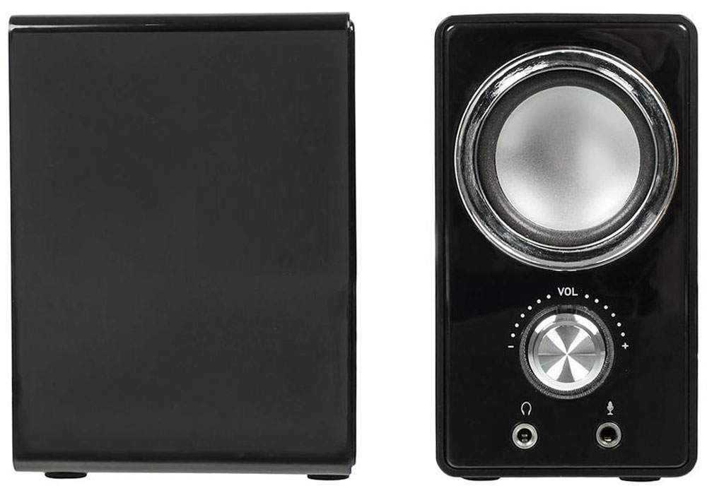 Oklick OK-116, Black акустическая система315691 Oklick OK-116, Black акустическая система315691Oklick OK-116 - компактная акустическая система с общей выходной мощностью 6 Вт. Питание осуществляется через подключение к USB-порту. На передней панели активной колонки расположена кнопка включения питания, совмещенная с регулятором громкости, а также разъемы для подключения наушников и микрофона. Декоративное светодиодное кольцо вокруг регулятора громкости сигнализирует синим свечением о правильном включении системы. Oklick OK-116 рекомендуются для использования с ноутбуками, ПК и другими звуковоспроизводящими устройствами.
