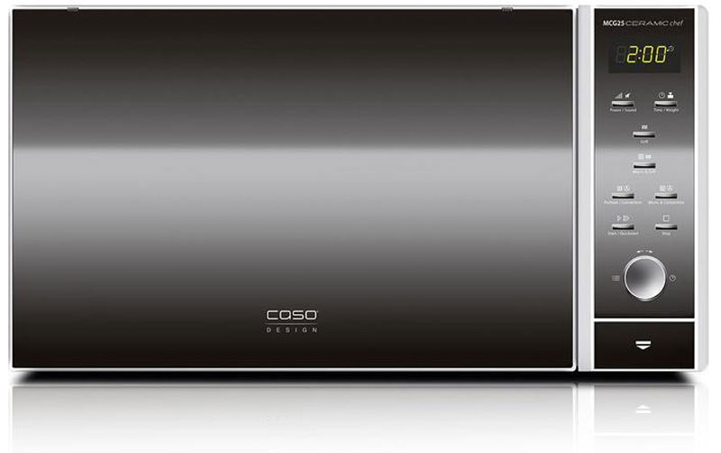 CASO MCG 25 Ceramic Chef СВЧ-печьMCG 25 Ceramic Chef CASO MCG 25 Ceramic Chef СВЧ-печьMCG 25 Ceramic ChefCASO MCG 25 Ceramic Chef - стильная СВЧ-печь в оригинальном черно-серебристом корпусе. Зеркальная передняя панель подчеркивает изящество дизайна. Данная модель имеет внутреннее освещение и удобное электронное управление для максимально комфортной эксплуатации. Множество автоматических программ, а также таймер со звуковым сигналом также поможет быстро и просто приготовить то или иное блюдо. Автоматических программ: 9 Возможность отключения звукового сигнала Таймер: 95 мин
