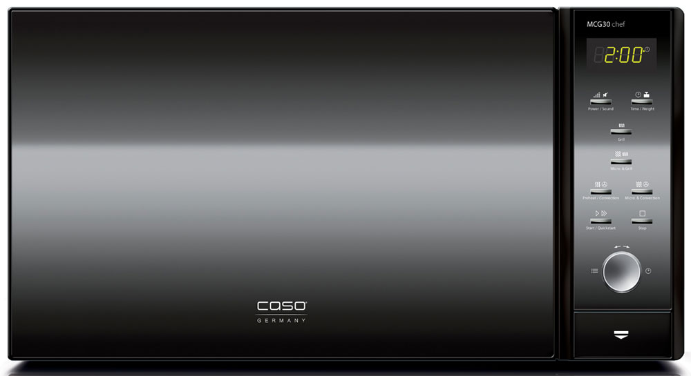 CASO MCG 30 Chef, Black СВЧ-печьMCG 30 Chef Black CASO MCG 30 Chef, Black СВЧ-печьMCG 30 Chef BlackCASO MCG 30 Chef - стильная СВЧ-печь в оригинальном черном корпусе. Зеркальная передняя панель подчеркивает изящество дизайна. Данная модель имеет внутреннее освещение и удобное электронное управление для максимально комфортной эксплуатации. Множество автоматических программ, а также таймер со звуковым сигналом также поможет быстро и просто приготовить то или иное блюдо. Автоматических программ: 9 Конвекция: 10 уровней, 95-200 °C Возможность отключения звукового сигнала Таймер: 95 мин