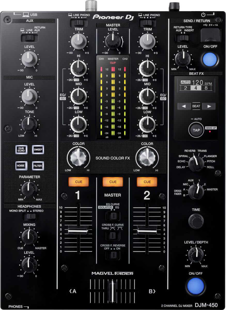 Pioneer DJM-450 микшерный пульт среднего уровня415237 Pioneer DJM-450 микшерный пульт среднего уровня415237Микшерный пульт Pioneer DJM-450 унаследовал функционал и элементы дизайна от флагманской модели DJM-900NXS2. Благодаря специальной форме кривых эквалайзера и фейдеров, микшерный пульт делает полностью бесшовные миксы. Кроссфейдер Magvel, аналогичный кроссфейдеру DJM-900NXS2, обладает точным откликом на каждое движение, и дает ощущение надежности при работе сложной скретч-техникой. Эффекты Sound Colour FX и Beat FX с настройкой параметров также унаследованы от флагманской модели микшерного пульта DJM-900 Nexus 2. 64-битный сигнальный процессор с технологией дизеринга обеспечивает теплый высококачественный звук. Встроенная звуковая карта позволяет подключить микшер DJM-450 к компьютеру на Windows или Mac с помощью кабеля USB и использовать поставляемые в комплекте программы Rekordbox dj и Rekordbox dvs Plus Packs для сведения треков с компьютера, с помощью виниловых проигрывателей. Характеристики: Частотный диапазон: 20 - 20000...