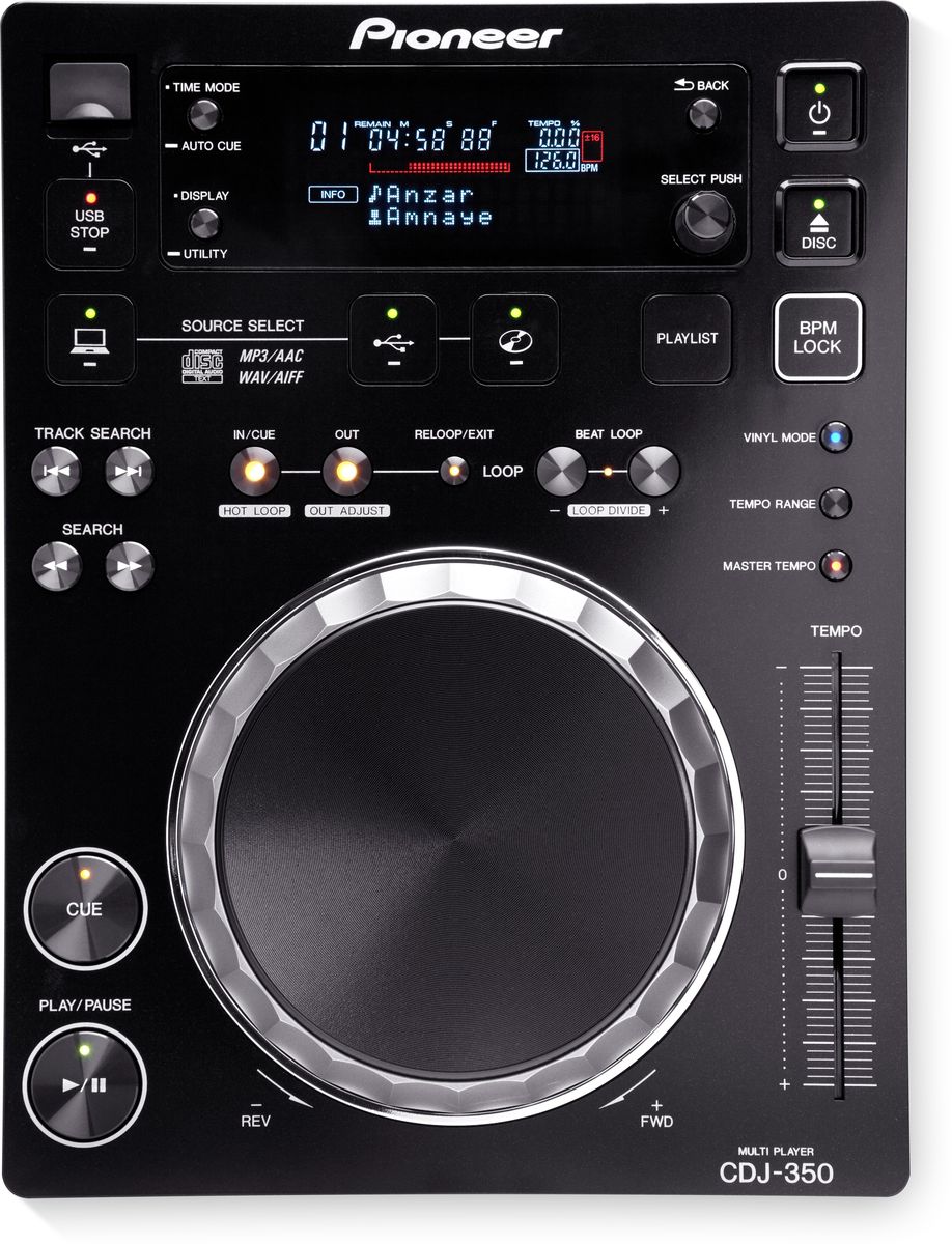 Pioneer CDJ-350 DJ проигрыватель375305 Pioneer CDJ-350 DJ проигрыватель375305Pioneer CDJ-350 - качественный CD проигрыватель, который воспроизводит все профессиональные и популярные форматы с CD или USB. Соответствует новому клубному стандарту CDJ-2000. Кроме того, USB-подключение позволяет осуществлять управление совместимыми программами для диджеев, а также MIDI-управление. CDJ-350 — это аудио интерфейс и контроллер в одном устройстве. В комплект входит Rekordbox, программное обеспечение, которое анализирует BPM и положение долей в музыкальных композициях вашей библиотеки. По завершении подготовки вы сможете экспортировать свои музыкальные композиции и плейлисты на USB устройство, чтобы иметь возможность их выбора по названию альбома, имени исполнителя или жанру на своем CDJ-350. Впервые в индустрии диджеи могут создавать и редактировать плейлисты непосредственно на плеере. Блокировка BPM позволяет вам подбирать темп музыкальных композиций с помощью всего лишь одной кнопки. Установите BPM и вся музыка будет воспроизводиться на этой...