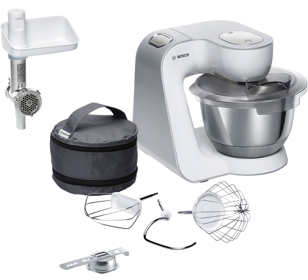 Bosch MUM58225, White кухонный комбайнMUM58225 Bosch MUM58225, White кухонный комбайнMUM58225Мощная кухонная машина с многосторонними возможностями для готовки и выпечки. Легко обрабатывает большие количества ингредиентов (до 1 кг муки плюс ингредиенты) благодаря мощному мотору 1000 Вт. Отличное качество замеса теста благодаря особой форме внутренней поверхности чаши и благодаря планетарному вращению насадок в трех плоскостях 3D. Возможно замесить до 2,7 кг легкого теста/ 1,9 кг дрожжевого теста. Bosch MUM58225 простой и удобный в использовании благодаря функции автоматического поднятия рычага EasyArmLift.