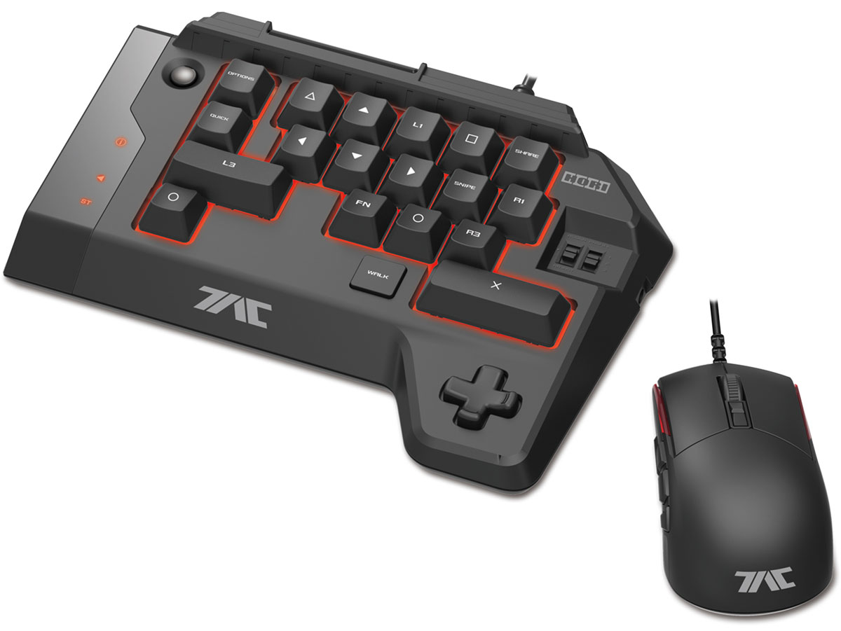 Hori T.A.C. Four геймпад и игровая мышь для PS4ACPS4103 Hori T.A.C. Four геймпад и игровая мышь для PS4ACPS4103Hori T.A.C. Four - клавиатура, специально рассчитанная под PS4. Она не включает раскладку для ввода текста. Вместо этого мини-блок дублирует все кнопки контроллера DualShock 4 в форме клавиатуры. Геймпад включает три возможных профиля, чтобы не переназначать каждый раз в играх, в которые вы чаще всего будете использовать набор. Входящая в комплекте мышь будет незаменимым инструментом для игры в FPS, где игрок с таким набором явно будет превосходить тех, кто использует контроллер. Клавиатура включает три возможных профиля, чтобы не переназначать каждый раз в играх, в которые вы чаще всего будете использовать набор.