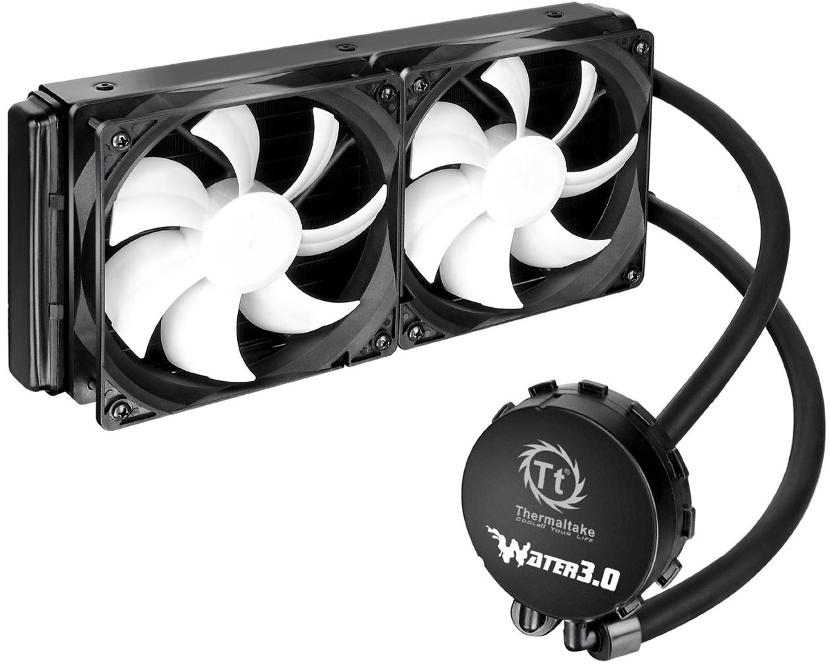 Thermaltake Water 3.0 Extreme S система охлаждения для игрового компьютераCLW0224-B Thermaltake Water 3.0 Extreme S система охлаждения для игрового компьютераCLW0224-BСистема охлаждения Thermaltake Water 3.0 Extreme S создана специально для нужд компьютерных энтузиастов ценящих высочайшую производительность и эффективное охлаждение. Благодаря этой системе, ваш центральный процессор будет нагреваться гораздо меньше в самых экстремальных условиях разгона, что позволит по максимуму раскрыть потенциал вашего ПК. Выполненный из меди массивный теплосъемник позволяет наиболее быстро отводить тепло с поверхности центрального процессора, при этом его размер достаточно мал, что позволяет улучшить воздухопоток внутри корпуса. Специально спроектированный 240 мм радиатор для одновременного обдува сразу двумя 120мм вентиляторами позволит максимально быстрого отвода тепла. В качестве активного охлаждения используются два 120мм охлаждающих вентилятора с ШИМ регулировкой оборотов (1200-2000об/мин). Благодаря использованию мощной помпы (с фиксированной скоростью вращения крыльчатки) встроенной в блок с медным...