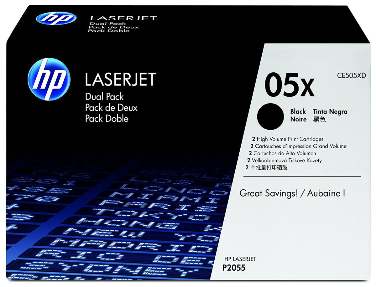 HP CE505XD (05X), Black тонер-картридж для LaserJet P2055, 2 штCE505XD HP CE505XD (05X), Black тонер-картридж для LaserJet P2055, 2 штCE505XDЭкономия средств по мере увеличения объемов печати. Двойные упаковки картриджей HP CE505XD (05X) для принтеров LaserJet P2055 позволяют сократить расходы на печать, обеспечивая при этом профессиональное качество и бесперебойную работу, свойственную оригинальным расходным материалам HP. Оригинальные расходные материалы HP удобны в приобретении и использовании. Удобные сдвоенные упаковки с двумя оригинальными черными картриджами с тонером для принтеров HP LaserJet позволяют свести время простоев к минимуму. Подлинные картриджи с тонером для принтеров HP LaserJet на 70% определяют качество печати. Оригинальные картриджи HP специально разработаны для конкретной модели принтера, они обеспечивают надежные профессиональные результаты, экономящие время. Сдвоенные упаковки картриджей HP позволяют значительно сократить расходы на печать.
