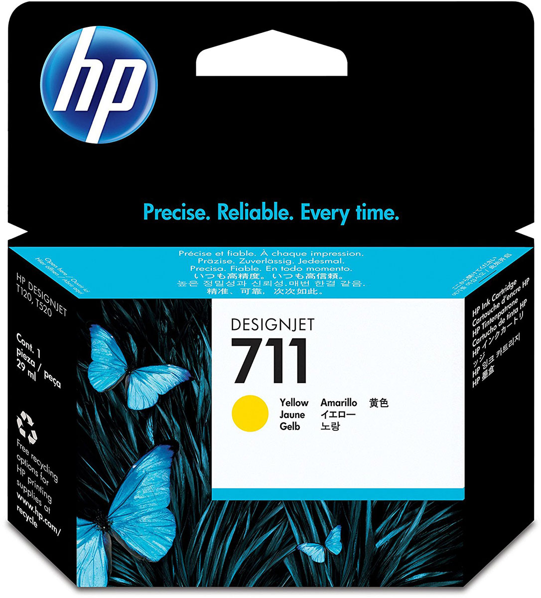 HP CZ132A (711), Yellow картридж для T120/T520CZ132A HP CZ132A (711), Yellow картридж для T120/T520CZ132AКартридж HP 711 емкостью 29 мл с желтыми чернилами обеспечивает великолепную печать. Насыщенный цвет и четкие линии в сочетании с быстрым высыханием и стойкостью фотографий к смазыванию. Оригинальные чернила HP разработаны и протестированы вместе с принтерами для обеспечения стабильных результатов. Пробы и ошибки отнимают время. Для получения качества, достойного вас, используйте оригинальные расходные материалы HP, которые в сочетании с принтером работают как оптимизированная система печати для обеспечения точных линий, четких деталей и богатой цветовой гаммы. Представьте, какое влияние вы сможете оказать на своих слушателей, если в вашем арсенале будут четкие и легкочитаемые чертежи и цветные презентации. Оригинальные чернила HP - это уникальная комбинация качества и надежности; чернила HP - это четкость линий, быстрое высыхание и стойкость к смазыванию.