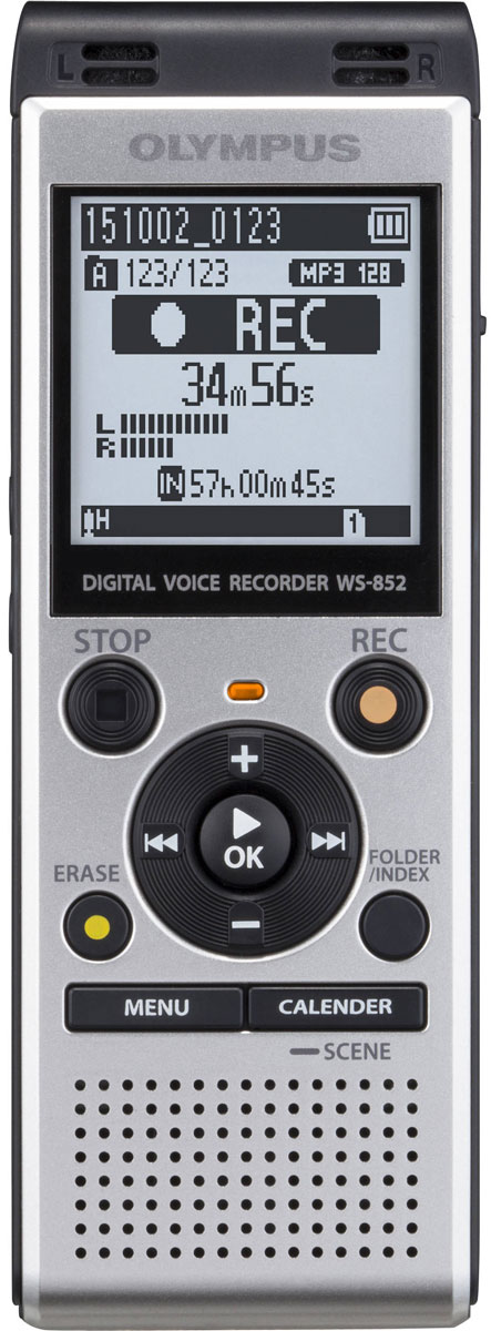 Olympus WS-852, Silver диктофонV415121SE000 Olympus WS-852, Silver диктофонV415121SE000Независимо от ваших потребностей, в формальной или неформальной обстановке, диктофон Olympus WS-852 сочетает в себе высокую производительность, стерео запись со смарт-функциональностью. Это не только делает его приятным, но и простым в использовании в любой ситуации. Стерео микрофон с шумоподавлением и радиусом охвата 90° позволит вам запечатлеть мельчайшие детали встречи. Независимо от того, где находится спикер и в каком направлении расположен микрофон. Для того, чтобы сделать прослушивание записей более комфортным, режим Intelligent Auto Mode автоматически настраивает уровень звука от разных источников, делая их максимально близкими по громкости. Когда спикер говорит очень громко, диктофон уменьшает уровень входного сигнала, а для мягких голосов рекордер увеличивает уровень входного сигнала - всегда обеспечивая один уровень громкости. С двумя различными режимами отображения, вы можете использовать диктофон, даже если вы новичок. ...