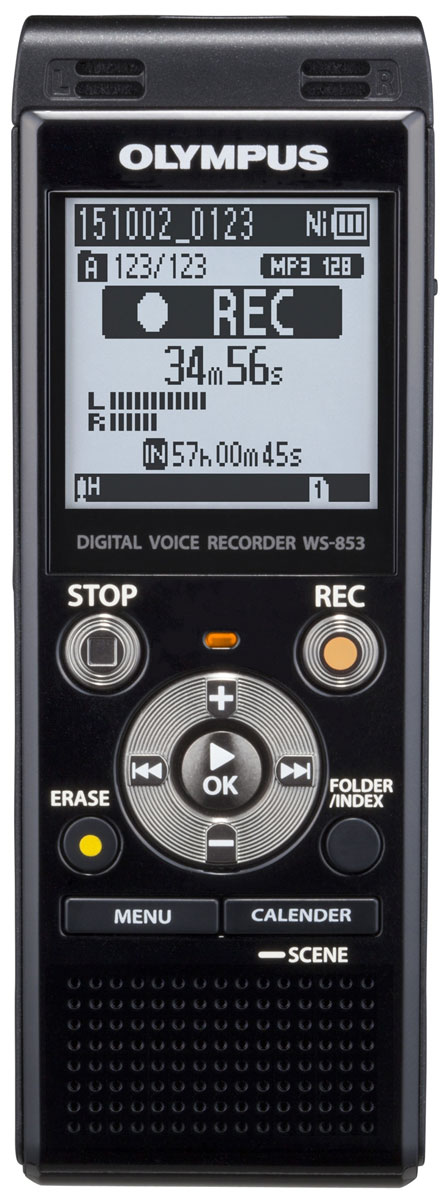 Olympus WS-853, Black диктофонV415131BE000 Olympus WS-853, Black диктофонV415131BE000Независимо от ваших потребностей, в формальной или неформальной обстановке, диктофон Olympus WS-853 сочетает в себе высокую производительность, стерео запись со смарт-функциональностью. Это не только делает его приятным, но и простым в использовании в любой ситуации. Стерео микрофон с шумоподавлением и радиусом охвата 90° позволит вам запечатлеть мельчайшие детали встречи. Независимо от того, где находится спикер и в каком направлении расположен микрофон. Для того, чтобы сделать прослушивание записей более комфортным, режим Intelligent Auto Mode автоматически настраивает уровень звука от разных источников, делая их максимально близкими по громкости. Когда спикер говорит очень громко, диктофон уменьшает уровень входного сигнала, а для мягких голосов рекордер увеличивает уровень входного сигнала - всегда обеспечивая один уровень громкости. С двумя различными режимами отображения, вы можете использовать диктофон, даже если вы новичок. ...