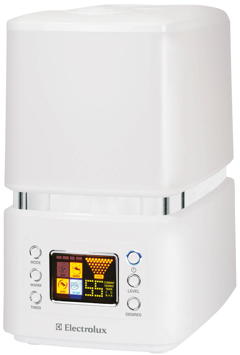 Electrolux EHU-3510D, White ультразвуковой увлажнитель воздухаНС-0070661 Electrolux EHU-3510D, White ультразвуковой увлажнитель воздухаНС-0070661Electrolux EHU-3510D представляет собой современный ультразвуковой увлажнитель воздуха с интеллектуальным управлением, эффективной системой фильтрации и высокой производительностью работы по созданию чистого и максимально комфортного микроклимата в помещении. Принцип действия ультразвукового увлажнителя основан на том, что вода из специального резервуара попадает на вибрирующую с высокой частотой мембрану, расщепляется на мельчайшие брызги, образует своеобразный пар, проходя через который, сухой воздух увлажняется и в результате работы специальной системы подачи воздуха поступает в помещение. Увлажнитель воздуха работает в двух различных режимах увлажнения — холодный и теплый пар. В последнем случае, вода перед подачей на ультразвуковую мембрану нагревается до 80°С и на выходе из увлажнителя образуется теплый пар, при этом процессе погибает большинство известных людям бактерий и вредоносных микроорганизмов. При данном режиме, процесс...