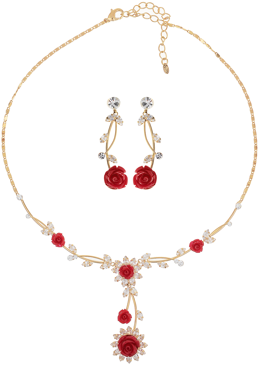 Комплект бижутерии Art-Silver: колье, серьги, цвет: золотой. 91101306869201-243591101306869201-2435 Комплект бижутерии Art-Silver: колье, серьги, цвет: золотой. 91101306869201-243591101306869201-2435Великолепный комплект бижутерии Art-Silver состоит из оригинального колье и сережек. Изделия выполнены из бижутерного сплава, золота 0,01 мкрн, полимера и циркона. Серьги дополнены удобным замком-гвоздиком, что обеспечивает надежное удержание серьги. Колье оформлено объемными розами, застегивается на застежку-карабин.