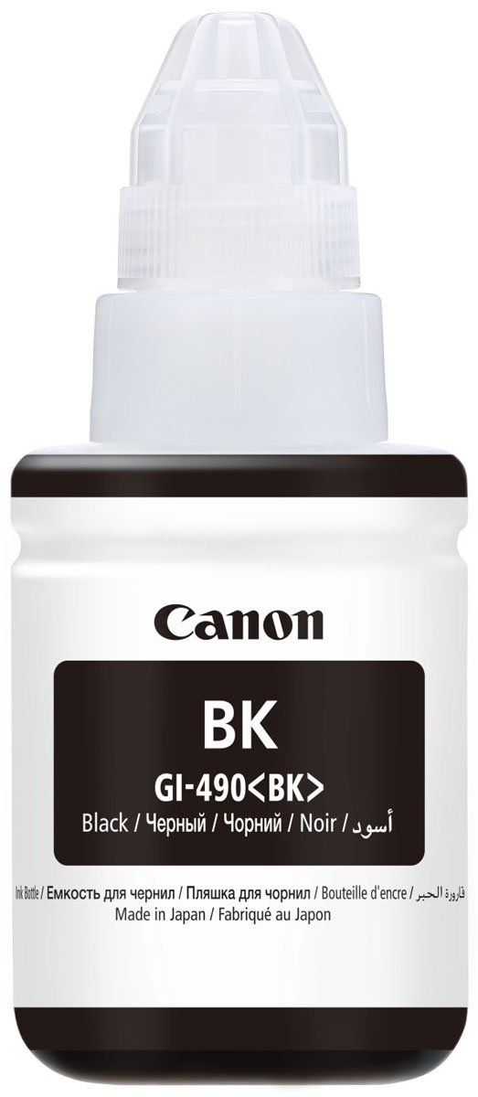 Canon GI-490, Black картридж для Pixma G1400/G2400/G34000663C001 Canon GI-490, Black картридж для Pixma G1400/G2400/G34000663C001Картридж Canon GI-490 с пигментными черными чернилами предназначен для печати документов на обычной бумаге и обеспечивают высокую четкость и долговечность текста.