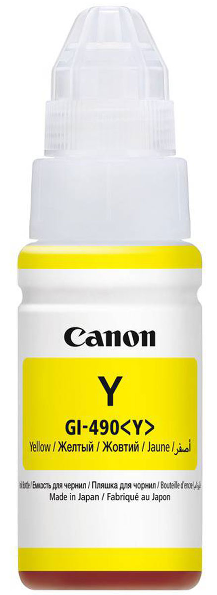 Canon GI-490, Yellow картридж для Pixma G1400/G2400/G34000666C001 Canon GI-490, Yellow картридж для Pixma G1400/G2400/G34000666C001Картридж Canon Pixma GI-490 с пигментными черными чернилами предназначен для печати документов на обычной бумаге и обеспечивают высокую четкость и долговечность текста.