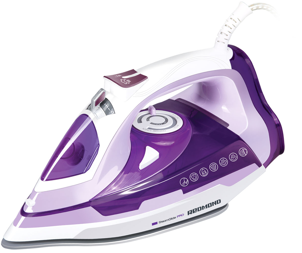 Redmond RI-C245, Purple утюгRI-C245 (фиолетовый) Redmond RI-C245, Purple утюгRI-C245 (фиолетовый)Стильный утюг Redmond RI-C245 прекрасно справится c любыми тканями - шерстью, акрилом, шелком. Постоянная подача пара и керамическое покрытие подошвы обеспечивают идеальное скольжение вне зависимости от типа ткани. Система самоочистки устраняет накипь в соплах подошвы, а функция Антинакипь снижает уровень кальция и других примесей в используемой для парообразования воде, что значительно увеличивает срок службы прибора. Для ухода за гардинами, шторами и верхней одеждой в утюге предусмотрена функция вертикального отпаривания. Функция Антикапля поможет избежать попадания воды на ткань во время работы Redmond RI-C245 - больше никаких мокрых пятен на одежде во время глажения!