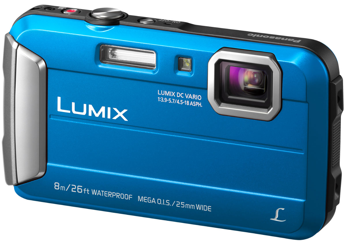Panasonic Lumix DMC-FT30, Blue цифровая фотокамераDMC-FT30EE-A Panasonic Lumix DMC-FT30, Blue цифровая фотокамераDMC-FT30EE-APanasonic Lumix DMC-FT30 отличается повышенной надежностью и работает под водой на глубине до 8 м / 26 футов. Режимы замедленной съемки, Творческой панорамы и масса прочих, а также богатый арсенал замечательных фильтров делают работу с камерой еще приятнее. Водостойкость и надежность для экстремального использования: Порадуйте себя удобной универсальной сьемкой как в городе, так на природе. Эта модель идеально подходит для любых условий. Встроенная память 220 МБ: 220 МБ встроенной памяти для лишних 34 кадров на случай, если память на карте закончится. Восхитительные фотографии под водой: Воспроизведение красного цвета в режиме расширенной подводной съемки компенсирует недостаток красного цвета при подводной съемке и делает изображение более натуральным и естественным. Режимы Спорт, Снег и Пляж и серфинг также легко доступны в удобном меню. MEGA O.I.S. (Оптический стабилизатор изображения): MEGA O.I.S....