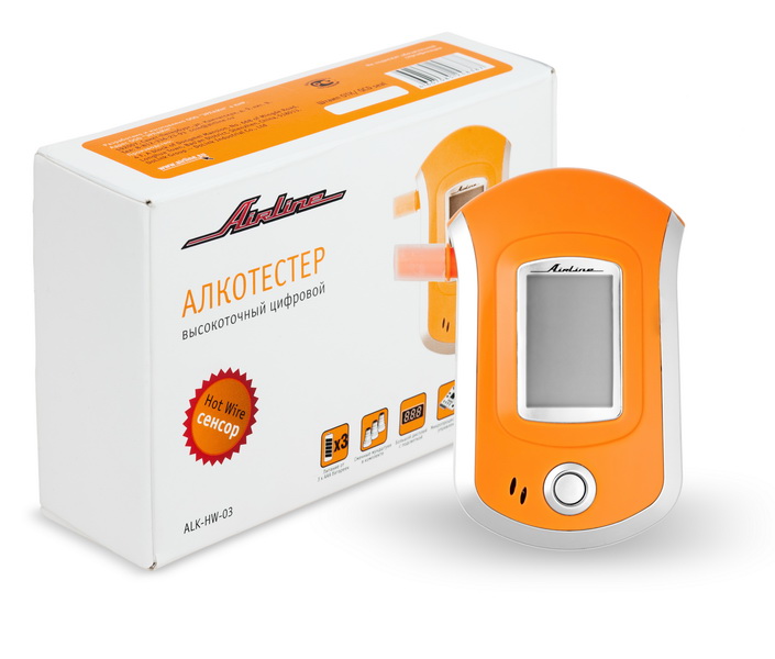 Алкотестер Airline, с Hot Wire сенсоромALK-HW-03 Алкотестер Airline, с Hot Wire сенсоромALK-HW-03AIRLINE представляет алкотестер модели ALK-HW-03, который изготовлен для эксплуатации на персональном уровне. Изделие имеет специально разработанный сенсорный экран категории HotWire, который отличается высокоточными показателями и длительным периодом работы. Алкотестер используется для самостоятельного отслеживания и контроля выявления нарушений на предмет алкогольного опьянения. Для проведения алкотестирования предусмотрена специальная выносная трубка, в которую производится вдыхание воздуха тестируемым человеком. Диапазон измерения - 0-2 промилле Элементы питания - 3хААА