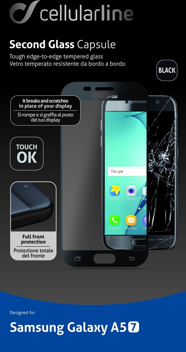 Cellular Line Second Glass защитное стекло для Galaxy A5 (2017), BlackTEMPGCABGALA517K Cellular Line Second Glass защитное стекло для Galaxy A5 (2017), BlackTEMPGCABGALA517KCellular Line Second Glass - прочное защитное стекло для вашего смартфона. Обеспечивает более высокий уровень защиты по сравнению с обычной пленкой. При этом яркость и чувствительность дисплея не будут ограничены. Препятствует появлению воздушных пузырей и надежно крепится на экране устройства.