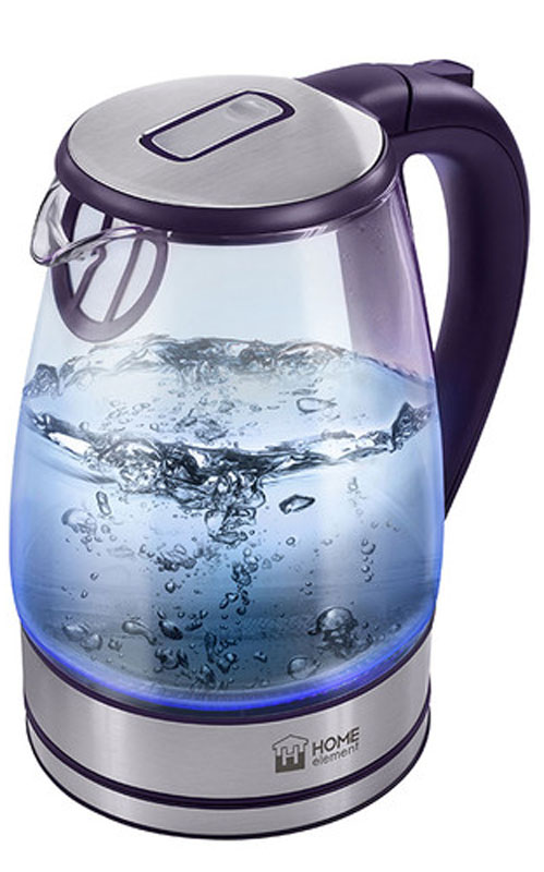 Home Element HE-KT150, Indigo электрический чайникHE-KT150 Home Element HE-KT150, Indigo электрический чайникHE-KT150Легкий и прочный стеклянный чайник Home Element HE-KT150 с голубой внутренней подсветкой в стильном прозрачном корпусе из закаленного стекла. Качественное стекло сохраняет природный вкус и все натуральные свойства воды, не выделяя примесей. Двухлитровый чайник имеет повышенную мощность 2200 Вт для самого быстрого закипания воды и закрытый нагревательный элемент для противостояния накипи и легкости ухода. Вращение чайника на базе обеспечивает простой доступ к его ручке с любой стороны без опасности обжечься, а многоуровневая система защиты автоматически отключит чайник при готовности кипятка или при недостаточном количестве воды. Светодиодная подсветка дарит прекрасное настроение игрой света в пузырьках закипающей воды.