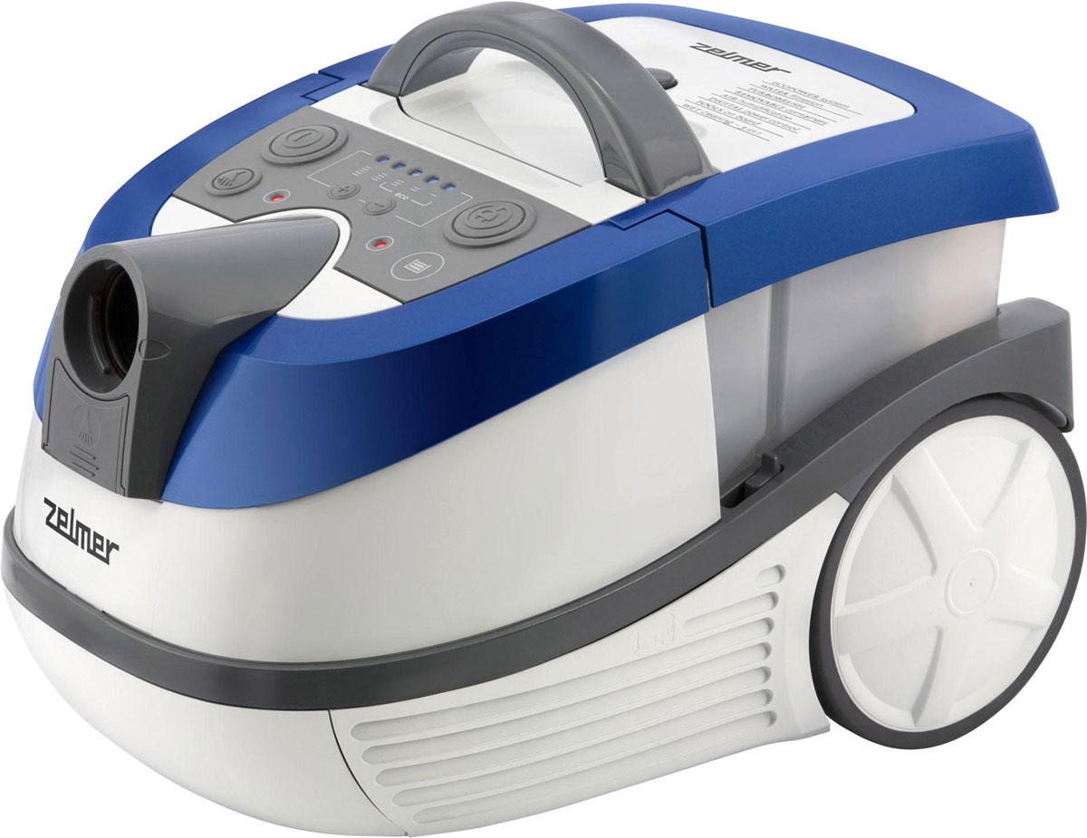 Zelmer ZVC 752STRU, White Blue пылесос моющийZVC752STRU Zelmer ZVC 752STRU, White Blue пылесос моющийZVC752STRUМногофункциональный пылесос Zelmer ZVC752STRU позволяет собирать пыль в мешок Safbag или же специальный контейнер с водой, а также собирать воду и мыть ковры или обивку диванов. O качестве выходного воздуха заботится двойная система фильтрации, использующая фильтрующие свойства воды и HEPA-фильтра, который можно легко промыть водой. Цифровая регулировка мощности, эластичный шланг Flexi, щетка с сепаратором мелких предметов, а также щетка для паркета с натуральным ворсом и турбощетка для ковров делают пылесос удобным в пользовании. Пылесос рассчитан как на горизонтальную, так и на вертикальную парковку, поэтому для его хранения не потребуется много места. Многофункциональный: сбор воды, влажная уборка ковров, уборка пыли в мешок или контейнер с водой. Моющийся HEPA-фильтр H10 эффективно улавливает частицы размером 0,3 микрона. Турбощетка – идеальное решение для чистки ковров от шерсти и глубоко сидящей грязи.