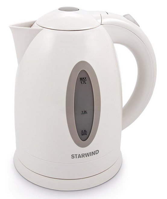 Starwind SKP2211, White чайник электрическийSKP2211 Starwind SKP2211, White чайник электрическийSKP2211Электрический чайник Starwind SKP2211 прост в управлении и долговечен в использовании. Изготовлен из высококачественных материалов. Прозрачное окошко позволяет определить уровень воды. Мощность 2200 Вт позволит вскипятить 1,7 литра воды в считанные минуты. Для обеспечения безопасности при повседневном использовании предусмотрены функция автовыключения, а также защита от включения при отсутствии воды.