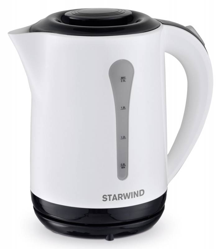 Starwind SKP2212, White Black чайник электрическийSKP2212 Starwind SKP2212, White Black чайник электрическийSKP2212Электрический чайник Starwind SKP2212 прост в управлении и долговечен в использовании. Изготовлен из высококачественных материалов. Прозрачное окошко позволяет определить уровень воды. Мощность 2200 Вт позволит вскипятить 2,5 литра воды в считанные минуты. Для обеспечения безопасности при повседневном использовании предусмотрены функция автовыключения, а также защита от включения при отсутствии воды.