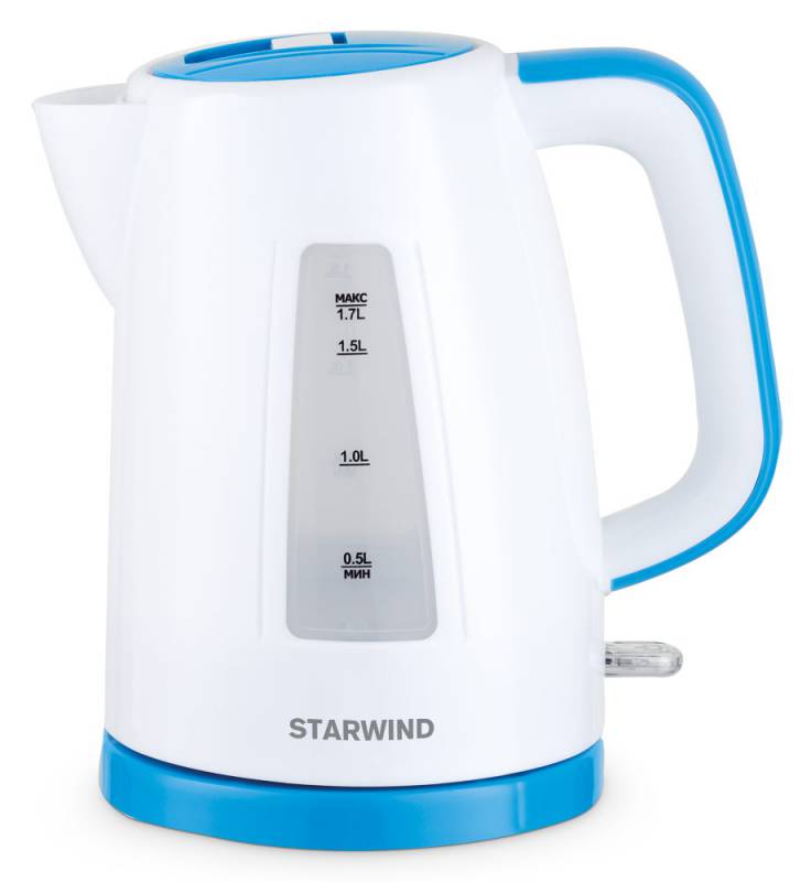 Starwind SKP3541, White Blue чайник электрическийSKP3541 Starwind SKP3541, White Blue чайник электрическийSKP3541Электрический чайник Starwind SKP3541 прост в управлении и долговечен в использовании. Изготовлен из высококачественных материалов. Прозрачное окошко позволяет определить уровень воды. Мощность 2200 Вт позволит вскипятить 1,7 литра воды в считанные минуты. Для обеспечения безопасности при повседневном использовании предусмотрены функция автовыключения, а также защита от включения при отсутствии воды. Контроллер STRIX KEAI