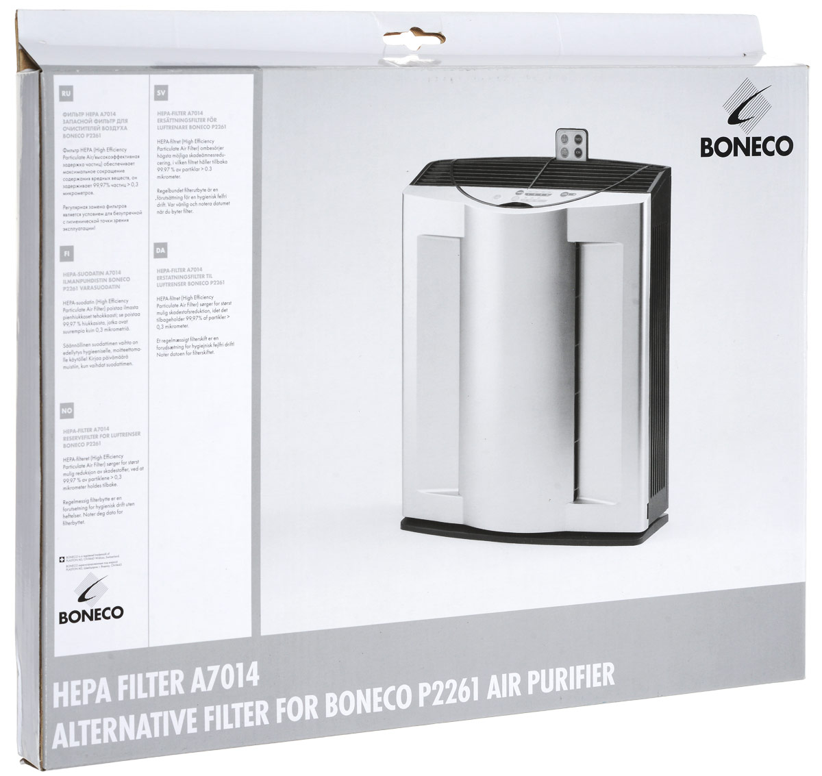 Boneco A7014 Фильтр для P2261НС-0070589 Boneco A7014 Фильтр для P2261НС-0070589Оригинальная система фильтров A7014, применяемых в очистителях воздуха Boneco 2261 состоит из HЕРА-фильтра и угольного фильтра. HEPA-фильтр улавливает из воздуха до 99,95% аллергенов и загрязняющих веществ размером до 0,001 микрон — частички пыли, шерстинки животных, пыльцу цветущих растений и многое другое. Название НЕРА-фильтр представляет собой аббревиатуру из слов High Efficiency Particulate Arresting, которая переводится с английского как высокоэффективная задержка частиц. HEPA-фильтр требует замены по мере загрязнения, но не реже 1 раза в год. В сочетании с другими фильтрами, воздействие HEPA-фильтра усиливается, что позволяет более эффективно очищать воздух.