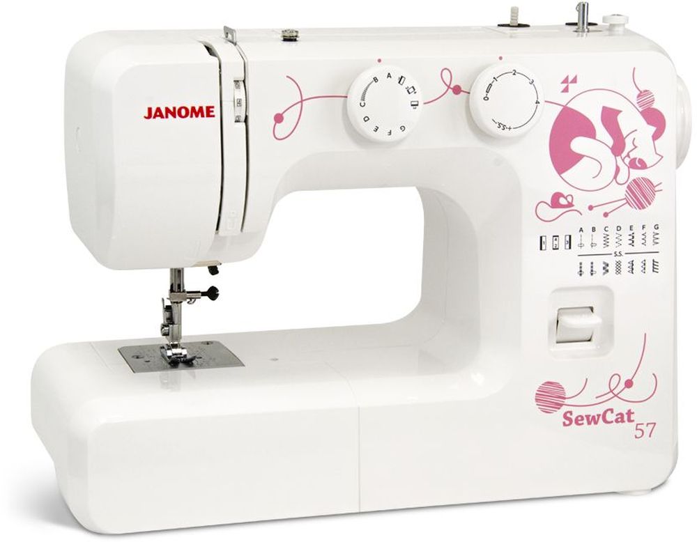 Janome SewCat 57 швейная машинаSewCat 57 Janome SewCat 57 швейная машинаSewCat 57Швейная машина Janome SewCat 57 отлично подойдет для новичков в швейном деле, так как выполняет все необходимые операции для ремонта и пошива одежды с легкими и средними материалами. Данная модель имеет классическое вертикальное устройство и петлю полуавтомат. Прибор выполняет рабочие и декоративные строчки зигзаг. Несмотря на отсутствие наворотов, качество выполнимых работ приятно вас удивит, такой эффект будет достигнут из-за прочного металлического каркаса.