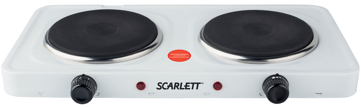 Scarlett SC-HP700S02, White электрическая плиткаSC-HP700S02 Scarlett SC-HP700S02, White электрическая плиткаSC-HP700S02Электрическая плитка Scarlett SC-HP700S02 подходит для любого типа посуды, будь то алюминий, эмаль, керамика, металл, чугун. Прибор имеет 2 чугунные конфорки диаметром 15,5 см, 5-ти ступенчатую плавную регулировку температуры, а также удобный световой индикатор работы.