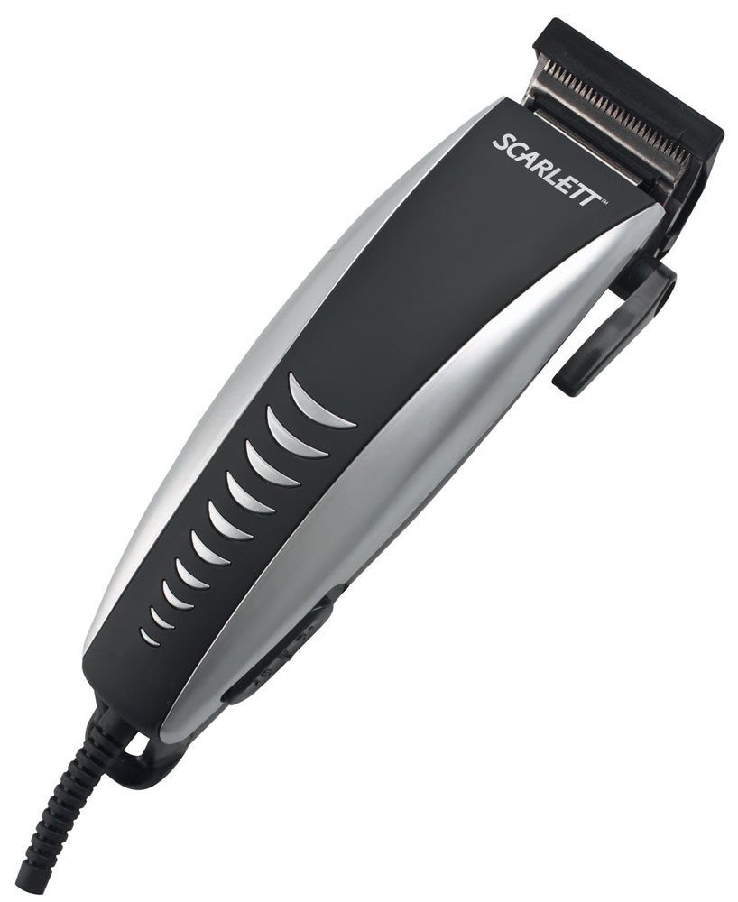 Scarlett SC-1263, Black Silver машинка для стрижки волосSC-1263 Scarlett SC-1263, Black Silver машинка для стрижки волосSC-1263Scarlett SC-1263 - лёгкая и удобная в использовании машинка для стрижки волос. С её помощью в домашних условиях можно выполнять стрижку на высоком профессиональном уровне. Лезвия машинки выполнены из прочной и долговечной нержавеющей стали, они обеспечивают высокую точность стрижки. Длину лезвий можно регулировать. В комплект входят 4 съёмных насадки различной длины. Благодаря этому владелец может выполнять стрижку в соответствии со своими предпочтениями. К модели прилагаются расчёска и ножницы, позволяющие повысить качество стрижки, а также масло для смазки и щёточка для чистки, делающие уход за этим устройством особенно простым. Защитная крышка для режущих лезвий Удобная петелька для подвешивания Прорезиненное покрытие для легкого управления