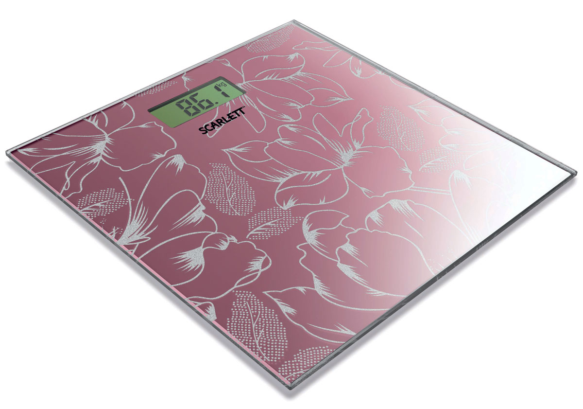 Scarlett SC-215, Pink весы напольныеSC-215_P Scarlett SC-215, Pink весы напольныеSC-215_PНапольные электронные весы Scarlett SC-215 имеют уникальный узор стеклянной платформы с эффектом нежного мерцающего блеска. Это простой и удобный способ контролировать свой вес. Корпус устройства прочный и легкий, изготовлен из закаленного стекла. Максимальная нагрузка на данную модель может составлять 180 кг. При перегрузе загорится предупреждающий сигнал. Также специальная индикация сообщит пользователям о необходимости замены элемента питания. Чтобы весы начали работать, достаточно просто встать на них. После взвешивания прибор отключится самостоятельно. Высокочувствительные датчики Индикатор перегрузки Индикатор батарейки Цифровой жидкокристаллический дисплей Прорезиненные ножки