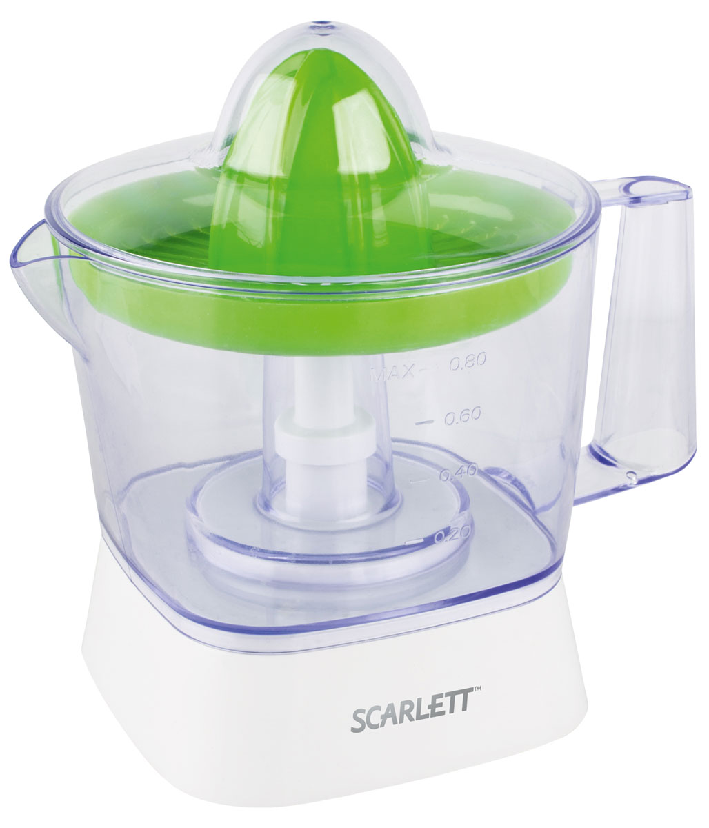 Scarlett SC-JE50C05, Green соковыжималкаSC-JE50C05 Scarlett SC-JE50C05, Green соковыжималкаSC-JE50C05Компактная соковыжималка Scarlett SC-JE50C05 не займёт много места на кухне. Её можно установить в любом удобном месте. Объём резервуара для сока составляет 800 мл. Резервуар съёмный, оснащён ручкой и носиком, поэтому его можно использовать для подачи сока на стол, наливания его в стаканы, а также для хранения. На стенки нанесена градуировка, помогающая понять, сколько сока находится в ёмкости. Соковыжималка работает в импульсном режиме, это обеспечивает особенную эффективность, позволяет выжать из каждого плода максимум сока.