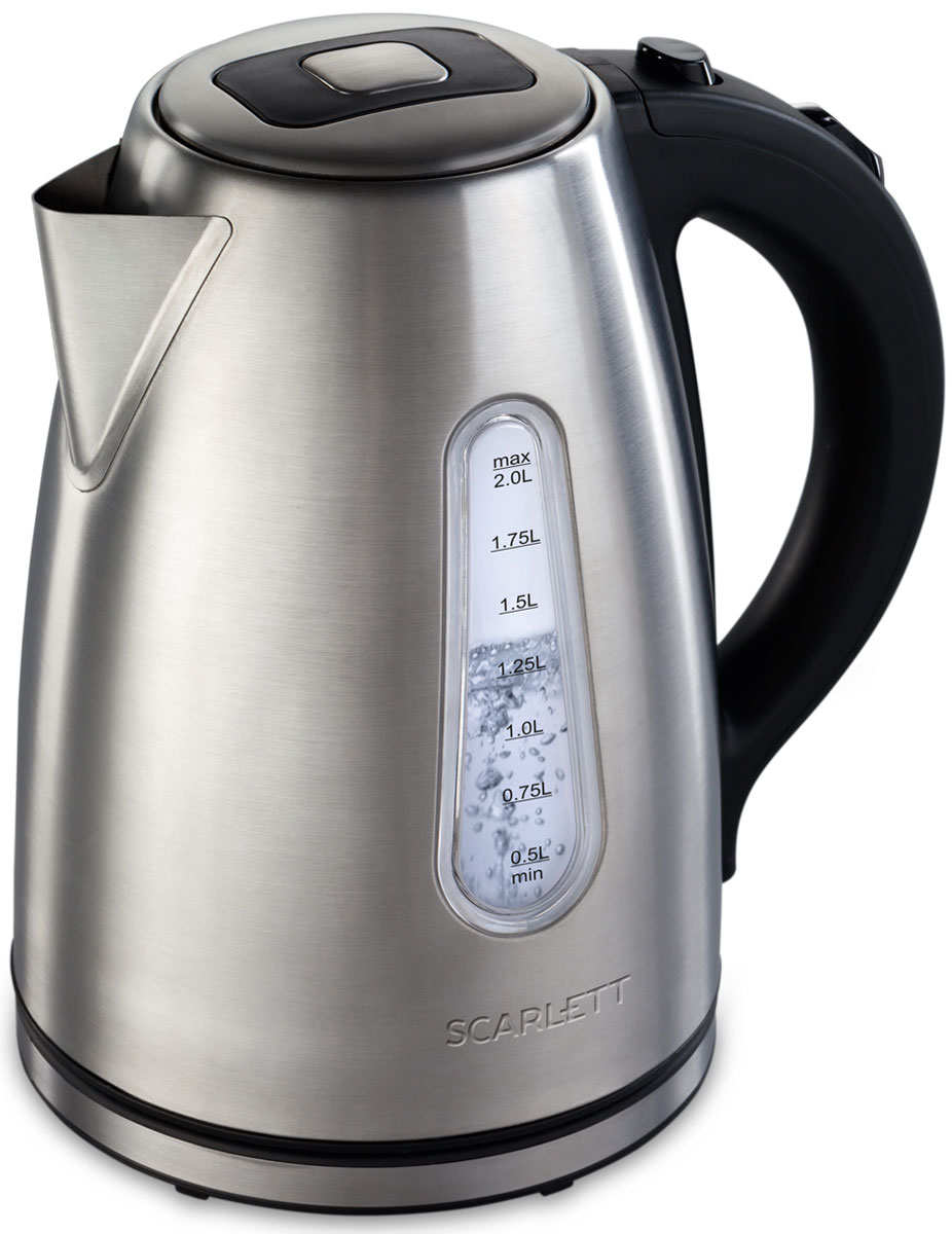 Scarlett SC-EK21S43, Stainless Steel электрический чайникSC-EK21S43 Scarlett SC-EK21S43, Stainless Steel электрический чайникSC-EK21S43Электрочайник Scarlett SC-EK21S43 изготовлен из стали повышенной прочности. Корпус из такой высококачественной нержавеющей стали отлично сохраняет природные свойства воды. Прибор имеет большое окно для контроля уровня воды, а также яркую внутреннюю подсветку и удобную кнопку открытия крышки. Данная модель оснащена системой многоуровневой безопасности Safe Work, которая подразумевает автоотключение при закипании и защиту от включения без воды.