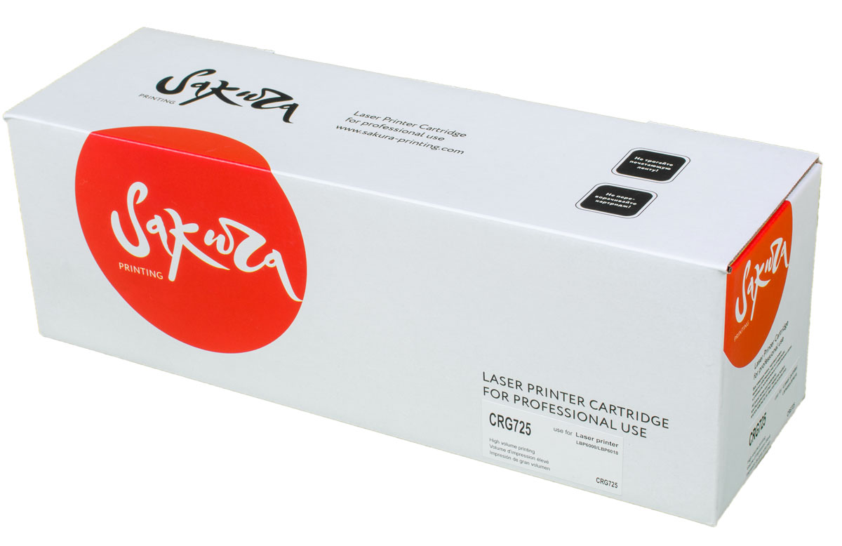 Sakura CRG725, Black тонер-картридж для Canon i-SENSYS LBP6000/6018SACRG725 Sakura CRG725, Black тонер-картридж для Canon i-SENSYS LBP6000/6018SACRG725Тонер-картридж Sakura CRG725 для лазерных принтеров Canon i-SENSYS LBP6000/6018 является альтернативным решением для замены оригинальных картриджей. Он печатает с тем же качеством и имеет тот же ресурс, что и оригинальный картридж. В картриджах компании Sakura используется химический синтезированный тонер, который в отличие от дешевого тонера из перемолотого полимера, не царапает, а смазывает печатающий вал, что приводит к возможности многократных перезаправок картриджей. Такой подход гарантирует долгий срок службы принтера, превосходное качество и стабильность печати. Тонер-картриджи Sakura производятся при строгом соответствии стандартам ISO 9001 и ISO 14001, что подтверждено международными сертификатами.