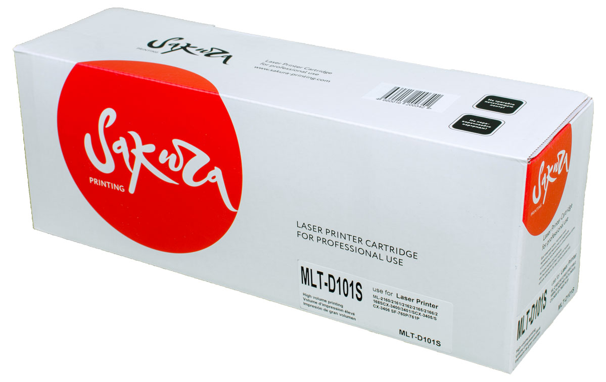 Sakura MLT-D101S, Black тонер-картридж для Samsung ML2160/2161/2162/2165/2166/2168/SCX3400/3401/3405/3406/SF760P/761PSAMLTD101S Sakura MLT-D101S, Black тонер-картридж для Samsung ML2160/2161/2162/2165/2166/2168/SCX3400/3401/3405/3406/SF760P/761PSAMLTD101SТонер-картридж Sakura MLT-D101S для лазерных принтеров Samsung ML2160/2161/2162/2165/2166/2168/SCX3400/3401/3405/3406/SF760P/761P является альтернативным решением для замены оригинальных картриджей. Он печатает с тем же качеством и имеет тот же ресурс, что и оригинальный картридж. В картриджах компании Sakura используется химический синтезированный тонер, который в отличие от дешевого тонера из перемолотого полимера, не царапает, а смазывает печатающий вал, что приводит к возможности многократных перезаправок картриджей. Такой подход гарантирует долгий срок службы принтера, превосходное качество и стабильность печати. Тонер-картриджи Sakura производятся при строгом соответствии стандартам ISO 9001 и ISO 14001, что подтверждено международными сертификатами.