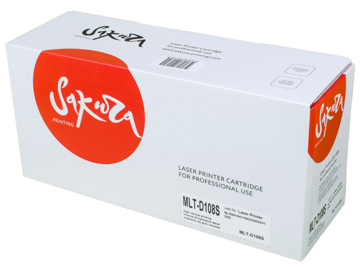 Sakura MLT-D108S, Black тонер-картридж для Samsung ML1640/1641/1642/2240/2241/2242SAMLTD108S Sakura MLT-D108S, Black тонер-картридж для Samsung ML1640/1641/1642/2240/2241/2242SAMLTD108SТонер-картридж Sakura MLT-D108S для лазерных принтеров Samsung ML1640/1641/1642/2240/2241/2242 является альтернативным решением для замены оригинальных картриджей. Он печатает с тем же качеством и имеет тот же ресурс, что и оригинальный картридж. В картриджах компании Sakura используется химический синтезированный тонер, который в отличие от дешевого тонера из перемолотого полимера, не царапает, а смазывает печатающий вал, что приводит к возможности многократных перезаправок картриджей. Такой подход гарантирует долгий срок службы принтера, превосходное качество и стабильность печати. Тонер-картриджи Sakura производятся при строгом соответствии стандартам ISO 9001 и ISO 14001, что подтверждено международными сертификатами.