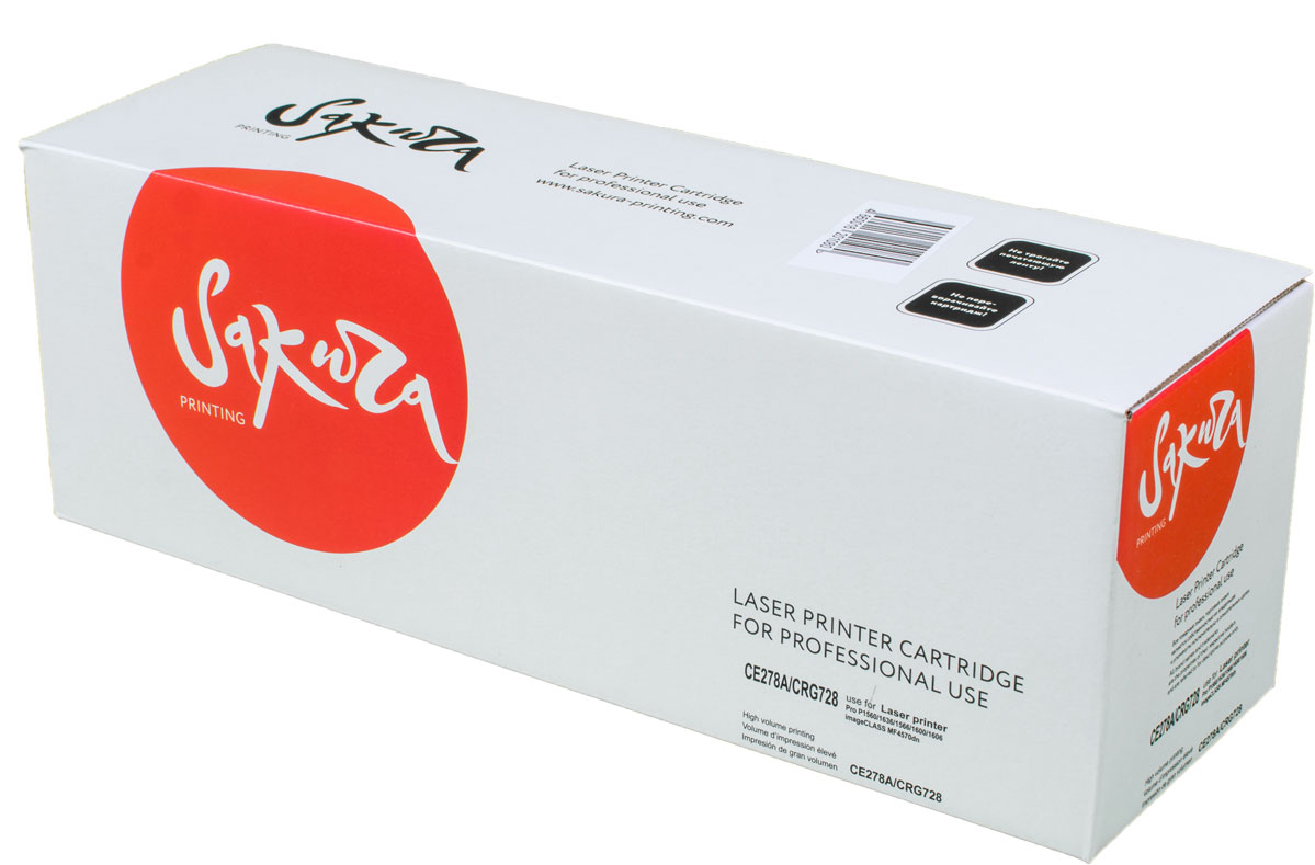 Sakura CE278A/CRG728, Black тонер-картридж для HP LaserJet Pro P1560/1636/1566/1600/1606/Canon imageCLASS MF4570dnSACE278A/CRG728 Sakura CE278A/CRG728, Black тонер-картридж для HP LaserJet Pro P1560/1636/1566/1600/1606/Canon imageCLASS MF4570dnSACE278A/CRG728Тонер-картридж Sakura CE278A/CRG728 для лазерных принтеров HP LaserJet Pro P1560/1636/1566/1600/1606/ и Canon imageCLASS MF4570dn является альтернативным решением для замены оригинальных картриджей. Он печатает с тем же качеством и имеет тот же ресурс, что и оригинальный картридж. В картриджах компании Sakura используется химический синтезированный тонер, который в отличие от дешевого тонера из перемолотого полимера, не царапает, а смазывает печатающий вал, что приводит к возможности многократных перезаправок картриджей. Такой подход гарантирует долгий срок службы принтера, превосходное качество и стабильность печати. Тонер-картриджи Sakura производятся при строгом соответствии стандартам ISO 9001 и ISO 14001, что подтверждено международными сертификатами.