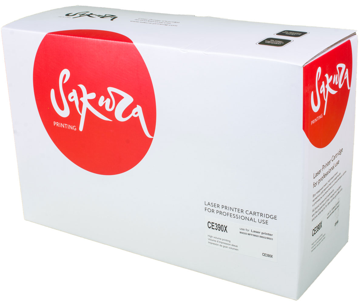 Sakura CE390X, Black тонер-картридж для HP LaserJet Enterprise M4555/M601/M602/M603SACE390X Sakura CE390X, Black тонер-картридж для HP LaserJet Enterprise M4555/M601/M602/M603SACE390XТонер-картридж Sakura CE390X для лазерных принтеров HP LaserJet Enterprise M4555/M601/M602/M603 является альтернативным решением для замены оригинальных картриджей. Он печатает с тем же качеством и имеет тот же ресурс, что и оригинальный картридж. В картриджах компании Sakura используется химический синтезированный тонер, который в отличие от дешевого тонера из перемолотого полимера, не царапает, а смазывает печатающий вал, что приводит к возможности многократных перезаправок картриджей. Такой подход гарантирует долгий срок службы принтера, превосходное качество и стабильность печати. Тонер-картриджи Sakura производятся при строгом соответствии стандартам ISO 9001 и ISO 14001, что подтверждено международными сертификатами.