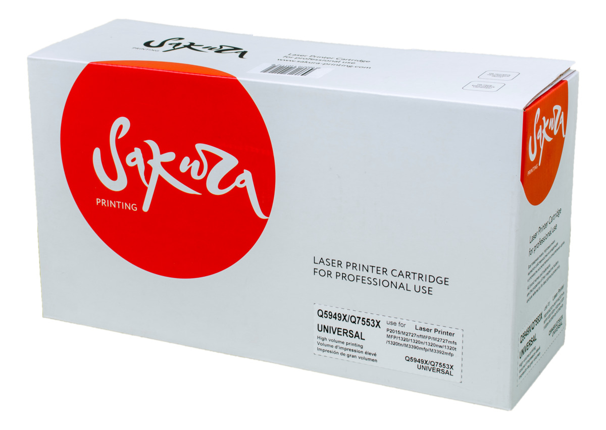 Sakura Q5949X/Q7553X, Black тонер-картридж для HP LaserJet P2015/M2727/1320/M3390mfp/M3392mfpSAQ5949X/Q7553X Sakura Q5949X/Q7553X, Black тонер-картридж для HP LaserJet P2015/M2727/1320/M3390mfp/M3392mfpSAQ5949X/Q7553XТонер-картридж Sakura Q5949X/Q7553X для лазерных принтеров HP LaserJet P2015/M2727/1320/M3390mfp/M3392mfp является альтернативным решением для замены оригинальных картриджей. Он печатает с тем же качеством и имеет тот же ресурс, что и оригинальный картридж. В картриджах компании Sakura используется химический синтезированный тонер, который в отличие от дешевого тонера из перемолотого полимера, не царапает, а смазывает печатающий вал, что приводит к возможности многократных перезаправок картриджей. Такой подход гарантирует долгий срок службы принтера, превосходное качество и стабильность печати. Тонер-картриджи Sakura производятся при строгом соответствии стандартам ISO 9001 и ISO 14001, что подтверждено международными сертификатами.