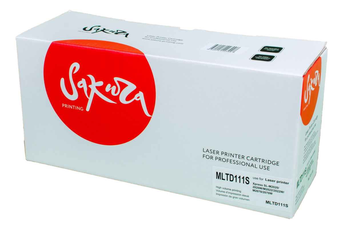 Sakura MLT-D111S, Black тонер-картридж для Samsung Xpress SL-M2020/2020W/M2022/2022W/M2070/2070WSAMLTD111S Sakura MLT-D111S, Black тонер-картридж для Samsung Xpress SL-M2020/2020W/M2022/2022W/M2070/2070WSAMLTD111SТонер-картридж Sakura MLT-D111S для лазерных принтеров Samsung Xpress SL-M2020/2020W/M2022/2022W/M2070/2070W является альтернативным решением для замены оригинальных картриджей. Он печатает с тем же качеством и имеет тот же ресурс, что и оригинальный картридж. В картриджах компании Sakura используется химический синтезированный тонер, который в отличие от дешевого тонера из перемолотого полимера, не царапает, а смазывает печатающий вал, что приводит к возможности многократных перезаправок картриджей. Такой подход гарантирует долгий срок службы принтера, превосходное качество и стабильность печати. Тонер-картриджи Sakura производятся при строгом соответствии стандартам ISO 9001 и ISO 14001, что подтверждено международными сертификатами.